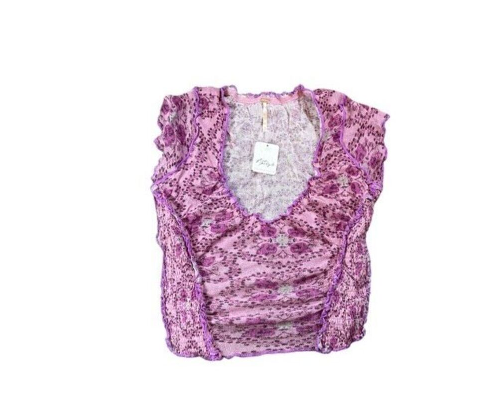 FREE PEOPLE Oh My Baby Tee Cropped & Ruched Top Womens Size XS Pink Going Out
